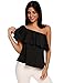Sherosa Women's Off Shoulder Ruffles Solid Casual Blouse Loose Tops (L, Black)