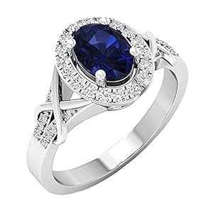 Dazzlingrock Collection 7x5mm Oval Gemstone & Round White Diamond Split Shank Halo Engagement Ring for Women in Gold