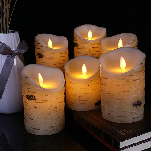 Flameless LED Candles Flickering Light Pillar Real Birch bark Wax with