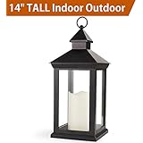 Bright Zeal 14" Tall Vintage Decorative Lantern with LED Pillar Candle - Outdoor Lantern Waterproof Lanterns Battery Powered Lanterns Decorative Wedding - LED Lantern Black Lanterns with LED Candles