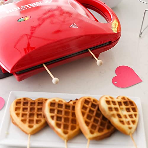 Holstein Housewares NonStick Heart Waffle Maker, Red Makes 4 Heart
