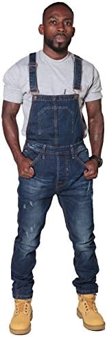 Slim Fit Men’s Bib Overalls – Darkwash Denim Overalls Bib Down Abrasion