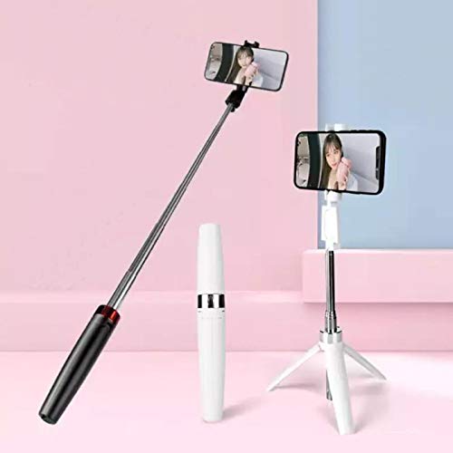 Selfie Stick and Tripod 2 in 1, Height Telescopic Tripod Stand and Angle Adjustable Phones Holder, Wireless Remote to Get Selfie at Home or Travel, Pearl White