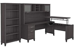 BUSH BUSINESS FURNITURE Bush Furniture Somerset 72W 3 Position Sit to Stand L Shaped Desk with Hutch and Bookcase in Storm Gray