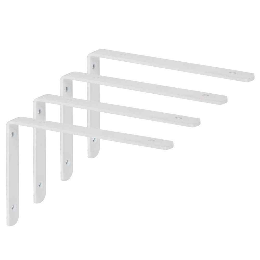 Sayayo Shelf Bracket Angle Bracket Shelf Support Corner Brace Wall Hanging 200mm, 4MM Thick Stainless Steel White Finished, 4 Pcs, EJ5208W-4P