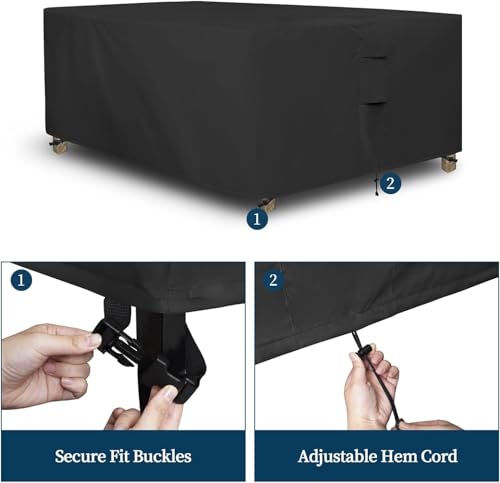 Dsocool 600D Patio Furniture Covers, 100% Waterproof Patio Table Cover, Heavy Duty Oxford Cloth Outdoor Table Cover, with Handles, Vents and Buckles, UV-Resistant (Black, 350×260×90cm)