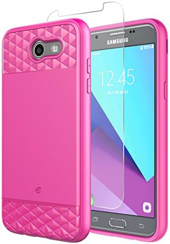 Samsung Galaxy J3 (2017) / J3 Emerge / J3 Pro / Amp Prime 2 Case, MyGotec [Slim Fit] Anti-Slip Shockproof Scratch Resistant TPU Case W/ Free 9H Tempered Glass Screen Protector - Hot Pink
