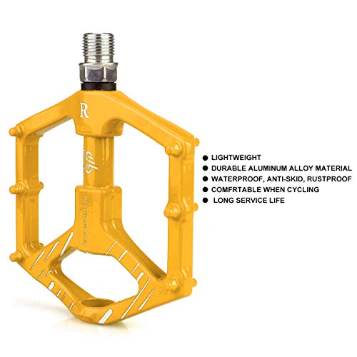 LYCAON Bicycle Pedals Aluminum Alloy Casting Body 2DU Bearing Lightweight Road Mountain Bike Pedals for MTB BMX (Yellow)