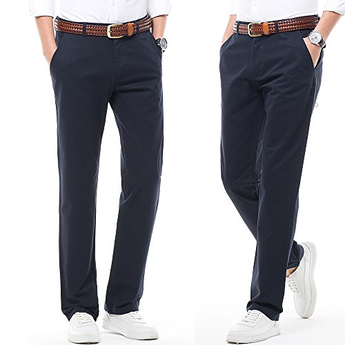 INFLATION Men's Stretchy Straight Fit Casual Pants,100% Cotton Flat Front Formal Trousers Dress Pants
