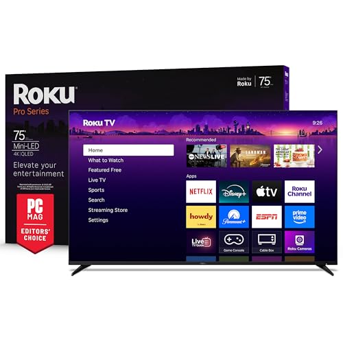 Photo 1 of *SELLING FOR PARTS. MAJOR DAMAGE TO SCREEN **Roku Smart TV 2025 – 75-Inch Pro Series, Mini-LED TV – RokuTV with Backlit Voice Remote Pro – Flat Screen 4K QLED Television with 120Hz Refresh Rate & Dolby Vision IQ, Live News, Sports, Entertainment