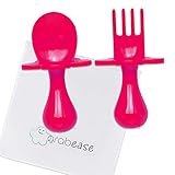 GRABEASE First Training Self Feed Baby Utensils - Anti-Choke, BPA-Free Baby Spoon and Fork Toddler Utensils with Pouch Set - Toddler Silverware for Baby Led Weaning Ages 6 Months+, Pink