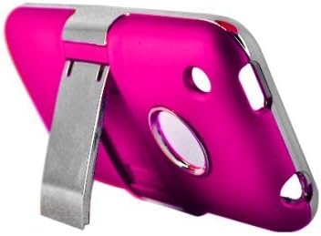 Hot Pink With Stand Steel Texture Faceplate Hard Plastic Protector Snap-On Cover Case For Apple iPhone 3GS