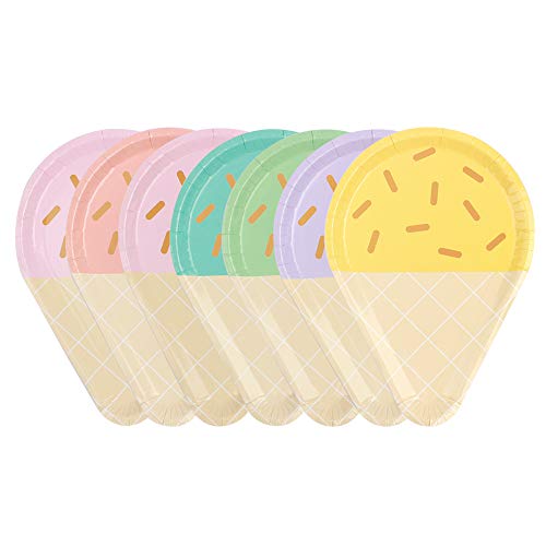 M-Aimee 24 Pcs Ice Cream Party Plates Serves, 10'' Disposable Paper Plates, Cute Sundae Party Supplies for Kids, Birthday Baby Shower Decorations