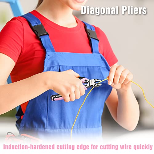 WORKPRO 4-Piece Pliers Set, Premium CR-V Construction Pliers Tool Sets Including Long Nose, Diagonal Cutting, Groove Joint and Slip Joint Pliers(Pink Ribbon)