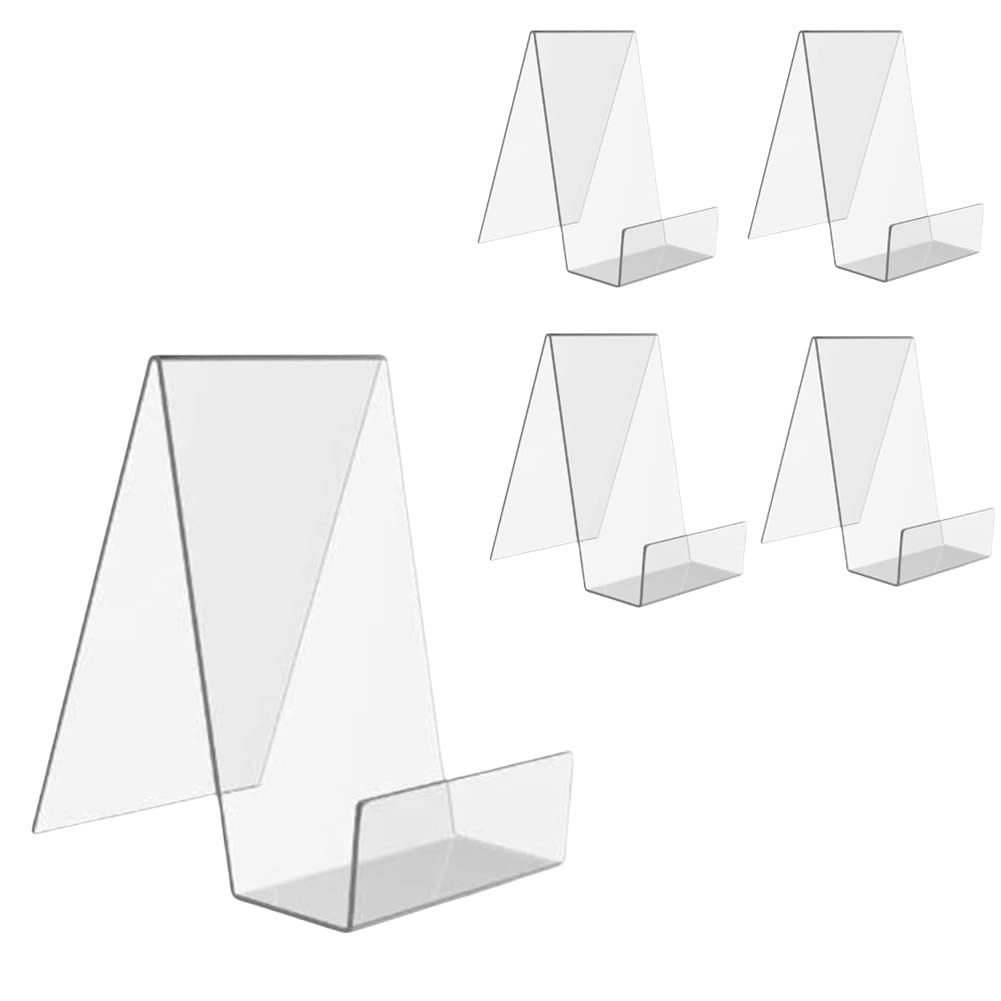 Clear Acrylic Book Stand with Ledge, Transparent Book Holder Display Stand for Displaying Pictures, Books, Cookbooks, Menus, Music Sheets, CDs, Notebooks, Artworks (5, S)