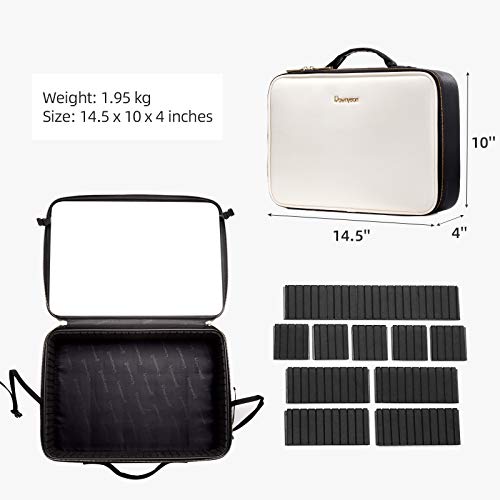 Rownyeon Makeup Train Case with Mirror Portable 14.5inch Cosmetic Organizer Professional Makeup Bag with Adjustable Dividers for Cosmetics Makeup Brushes and Toiletry Jewelry Digital Accessories