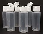 2oz Clear Plastic Empty Bottles with Flip Cap - BPA-free - Set of 6 - Travel Size 2 Ounce - By Chica and Jo