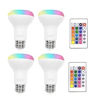 8W Color Changing Light Bulb, 4 Pack, LED Colored Light Bulbs E26 RGB 16 Colors Lamp with IR Remote Control for Home Decoration, Bar, Party, KTV, Holiday, Christmas Mood Lighting, Chener