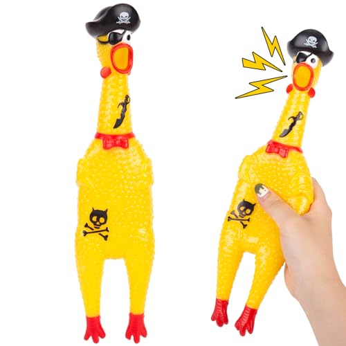 AMOR PRESENT Squeaky Rubber Chicken, Pirate Squeeze Chicken Toy Screaming Rubber Chicken for Halloween Party Favors Prank Novelty Pet Toy
