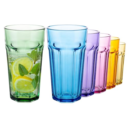 TREND FOR HOME -Gigi Rainbow Blast mix Große Trinkgläser700 ml Cocktailgläser 6er Set Eiskaffeegläser Große Longdrinkgläser XXL Bunte Gläser Limonaden