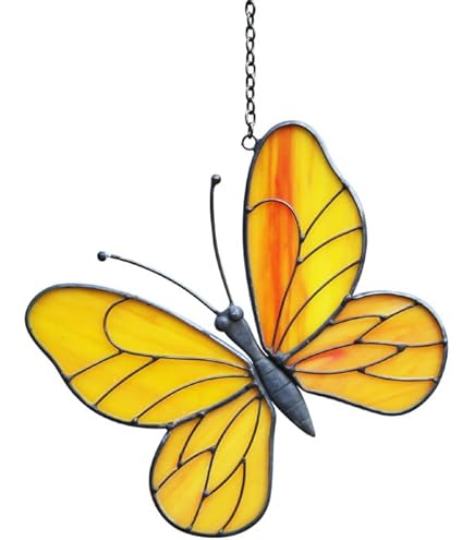 Handmade Butterfly Suncatcher - 2024 New Outdoor Garden Butterfly Stained Glass Decor, Suncatchers For Indoor Windows Hanging Glass Panel, Hanging Butterflies Sun Catcher For Car ﻿ (Yellow Butterfly