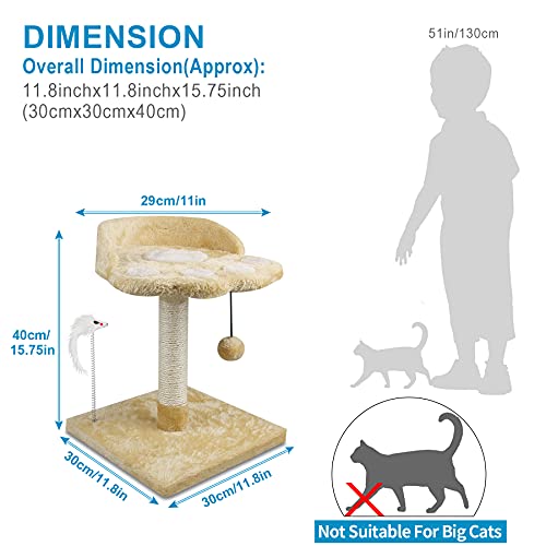 67i Cat Tree Cat Tower with Natural Sisal Scratching Posts Cat Activity Platform Furniture with Hanging Ball and Spring Plush Mouse Toys for Kitten Small Cats (Beige, D-Beige)