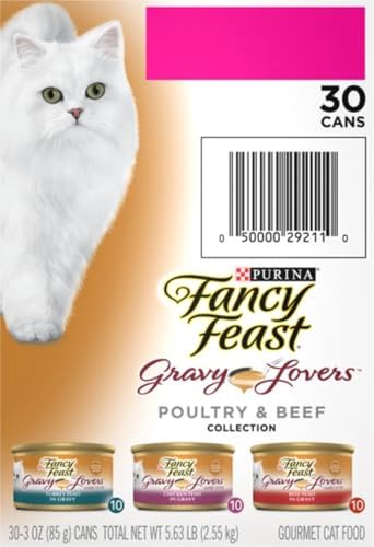 PURINA FANCY FEAST GRAVY LOVERS POULTRY AND BEEF GRILLED GOURMET WET CAT FOOD VARIETY PACK – (PACK OF 30) 3 OZ. CANS