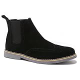 alpine swiss Men’s Chelsea Boots Genuine Suede Dress Ankle Boots Wingtip Shoes Black 9 M US