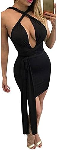 Zalezing Nice Women's Halter Open Back Plunge Midi Party Bandage Dress Blue S BlackSmall