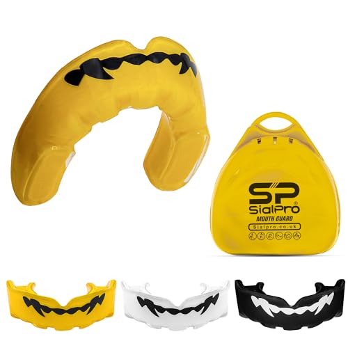 SialPro Mouthguards for Boxing Men Adult Youth Junior Mouldable Slim Fit Mouthpiece Boil and Bite Gum Shield with Case MMA Hockey Rughby Basketball Martial Arts Judo Karate (Yellow, Senior)