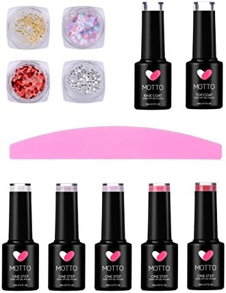 Motto Nails - Gel Polish Nail Kit, One Step Soak Off UV LED Manicure Set with 5 Colors and Nail Art Tools and Accessories