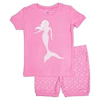 Bluenido Girls Mermaid Shorts 2 Piece Pajama 100% Soft Cotton - Pink, 7 Years