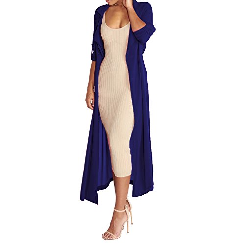 Mojessy Womens Lightweight Waterfall Belted Open Long Chiffon Maxi Cardigan Sweater, Sapphire Blue-1, XL.