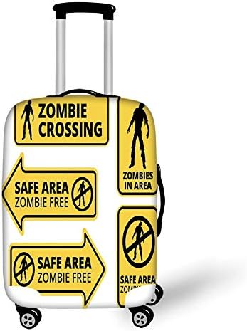 Travel Luggage Cover Suitcase Protector,Zombie Decor,Safe Area Zombie Free Safe Protection Zone Caution Sign Horror War Design,Yellow Black，for TravelXL 29.9x39.7Inch