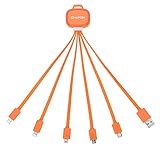 CHAFON Multi Charging Cable Short 6 in 1 USB Charger Cord with USB 2.0,Type C,Micro B,Mini B,Phone Connectors Compatible with Android, Samsung, HTC, Nokia, Sony and More(Orange)