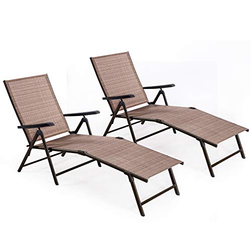 Homevibes 2 Pack Lounge Chair Outdoor Adjustable Chaise Recliner Patio Beach Deck Backyard Lawn ...