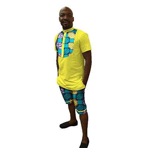 Men's Dashikis Short Sleeve Tops Blouses 2 pieces outfits T Shirts Short + Short Pants WYN26