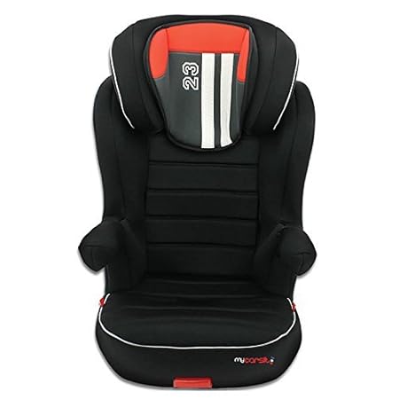 mycarsit Sitzerhöhung mit Rückenlehne Isofix, Gruppe 2/3 (von 15 bis 36 kg), Motiv rot schwarz Mustang