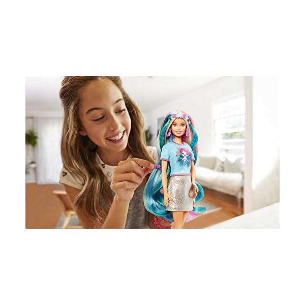 Barbie-Puppe, Einhorn-Barbie-Puppe mit Meerjungfrauenhaar und Einhorn-Haarkrönchen, Barbie-Accessoires, Barbie-Puppe inklusive, Geschenke für Kinder ab 3 Jahren,GHN04 – Bild 8