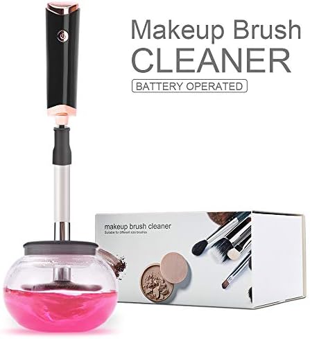Makeup Brush Cleaner and Dryer，LONGKO Automatic Cosmetic Brushes Cleaning Machine with 360 Degree Rotation, Professional Makeup Brush Cleaning Tool for Deeply Clean with 8 Rubber Collars, Beauty Gift