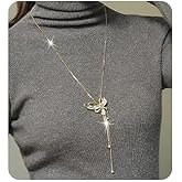 Wiwpar Long Chain Necklace Butterfly Pendant Sweater Necklace with Created Crystals Rhinestone Butterfly Long Tassel Chain Necklace Fashion Jewelry for Women Wedding (Silver)