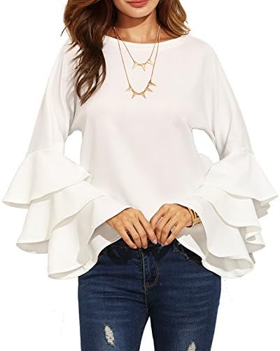 RedLife Women's Long Sleeve Tunic Tops For Leggings Bell Sleeve Pullover Loose Blouse Shirt (Large, White)