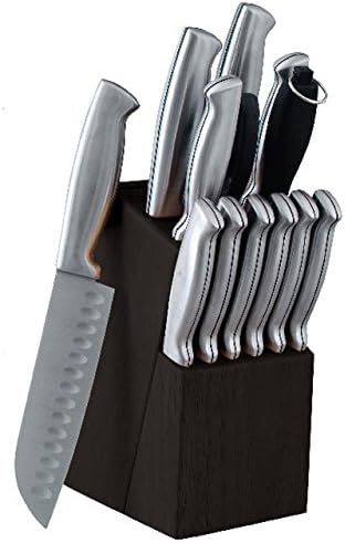 OSTER BALDWYN KITCHEN CUTLERY KNIFE KNIVES SET STAINLESS STEEL BLACK WOOD BLOCK