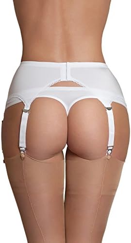 Nylon Dreams NDL2 Women's White Solid Colour Garter Belt 6 Strap Suspender Belt