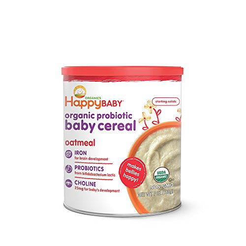 Happy Baby Organic Probiotic Baby Cereal Oatmeal with Iron Probiotics Choline, 7 Ounce Organic Baby Cereal with Iron and Choline to Support Baby s Brain Development, a Great First Food