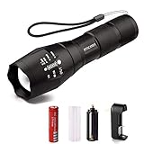 SIX FOXES Handheld Flashlight, 1000 Lumens T6 Led Bulb Waterproof Zoomable Adjustable Flashlight Rechargeable 18650 Lithium Battery With Charger