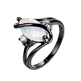 Bamos Jewelry Big Opal Women Rings Wedding Engagement White Opal Black Gold Party Rings For Her