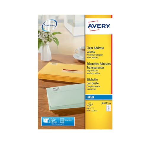 Avery J8562-25 Adressetiketten 16 pro Blatt 99,1 x 33,9 mm 400 Stueck transparent