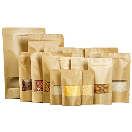 Brown Strong Grip Seal Gusset Craft Paper Bags Smell Free with Clear Window(14x20CM (5.51'' x 7.87''),50)