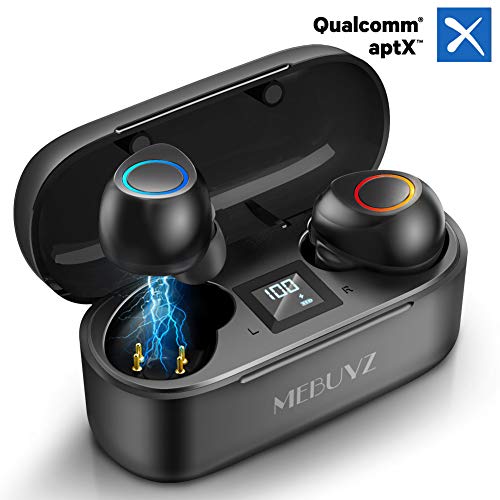 True Wireless Earbuds, MEBUYZ Bluetooth 5.0 Headphones with Qualcomm APTX Stereo Audio, CVC8.0 Noise Cancelling Built-in Mic in-Ear Earphones 32H Playtime with Charging Case Waterproof Sport Earpiece